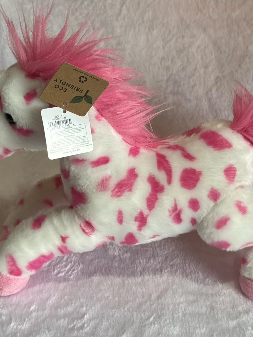 Plush White and Pink Spotted horse Stuffed Animal